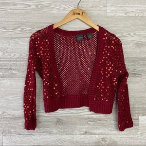Copper Key Red Sequin Crop Cardigan Sweater